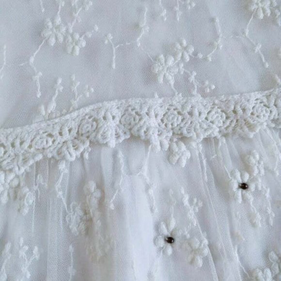 Zara Kids Cream Ivory Lace Dress 11 to 12 Beaded Drop Waist Easter Wedding - Picture 6 of 11